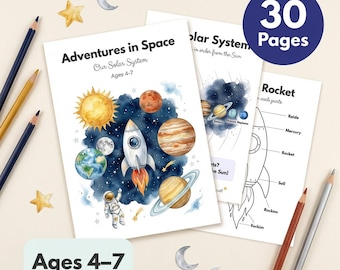 Space Worksheets for Kids | Solar System Planets Rocket | Ages 4-7 | Astronaut Moon Stars | STEM Science | Printable PDF