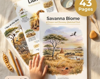 Savanna Biome Worksheets | African Animals | Ages 4-7 | Food Web Migration Habitat | Lion Wildebeest Gazelle | Homeschool Science Flashcards