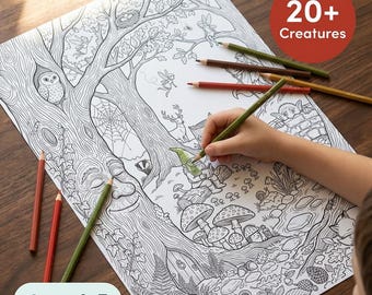 Enchanted Forest Giant Colouring Poster | Gnomes Pixies Trolls Toadstools | Ages 4-7 | Woodland Art | Printable PDF