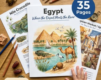 Egypt Homeschool Worksheets | Ancient Egypt Unit Study | Nile Crocodile Camel Hieroglyphs | Ages 4-7 | Printable PDF