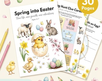 Spring Easter Worksheets | Baby Animals for Kids | Ages 4-7 | Chick Hatching Lamb Daffodil | Easter Egg Hunt | Printable PDF