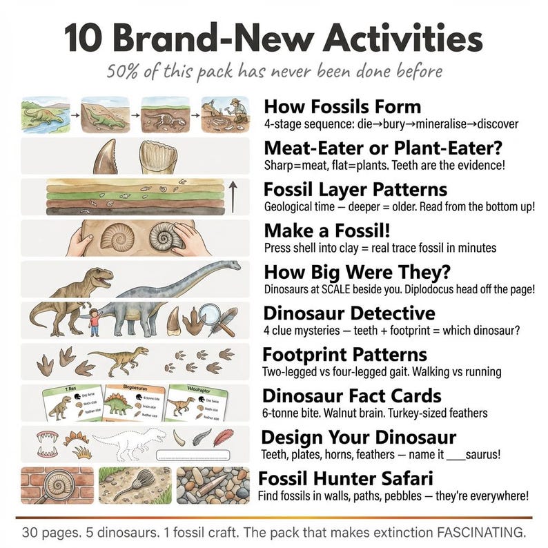 Dinosaur Worksheets | T-Rex Triceratops Fossils | Ages 4-7 | Make a Fossil | Palaeontology | Dig Site | Scavenger Hunt | Printable PDF image 7