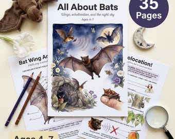 Bat Worksheets for Kids | All About Bats | Ages 4-7 | Echolocation Nocturnal | Fruit Bat Vampire Bat | Science | Printable PDF