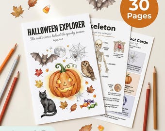 Halloween Worksheets for Kids | Spooky Science Activities | Ages 4-7 | Pumpkin Bat Spider Skeleton | Slime Craft | Printable PDF