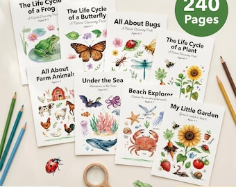 Nature Explorer Bundle | 9 Packs 240+ Pages | Ages 4-7 | Frog Butterfly Bugs Plant Farm Sea Birds | Science Activities | Printable PDF