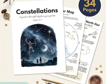 Constellation Worksheets | Stars Night Sky for Kids | Ages 4-7 | Orion Big Dipper Moon Phases | Star Map Astronomy | Printable PDF