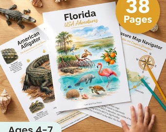 Florida Unit Study | Homeschool Geography Worksheets | Alligator Manatee Flamingo Everglades | Ages 4-7 | Printable PDF