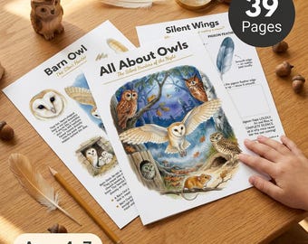 Owl Worksheets | Kids Nature | Ages 4-7 | Barn Snowy Eagle Owl | Pellet Science | Silent Flight | Anatomy | I Spy | Printable PDF