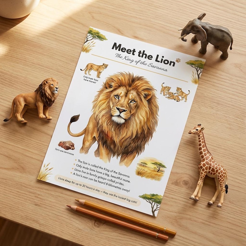 African Safari Worksheets | Safari Animals for Kids | Ages 4-7 | Lion Elephant Giraffe Zebra | Wildlife Science | Printable PDF image 3
