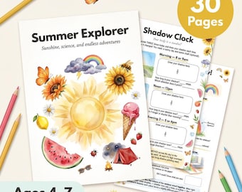 Sommararbetsblad för barn | Sommarutforskaraktiviteter | Åldrar 4-7 | Regnbågar, is, smältande skuggor | Utomhusvetenskap | Utskrivbar PDF