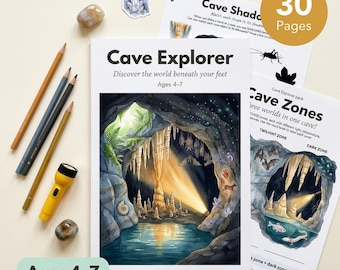 Cave Worksheets for Kids | Cave Explorer Underground | Ages 4-7 | Stalactites Stalagmites Bats | Geology Science | Printable PDF