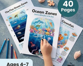 Ocean Zones Worksheets | Deep Sea Layers for Kids | Ages 4-7 | Sunlight Twilight Midnight Zone | Marine Science | Printable PDF