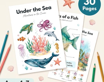 Under the Sea Worksheets | Ocean Animals | Ages 4-7 | Sea Turtle Octopus Whale | I Spy | Flashcards | Printable PDF