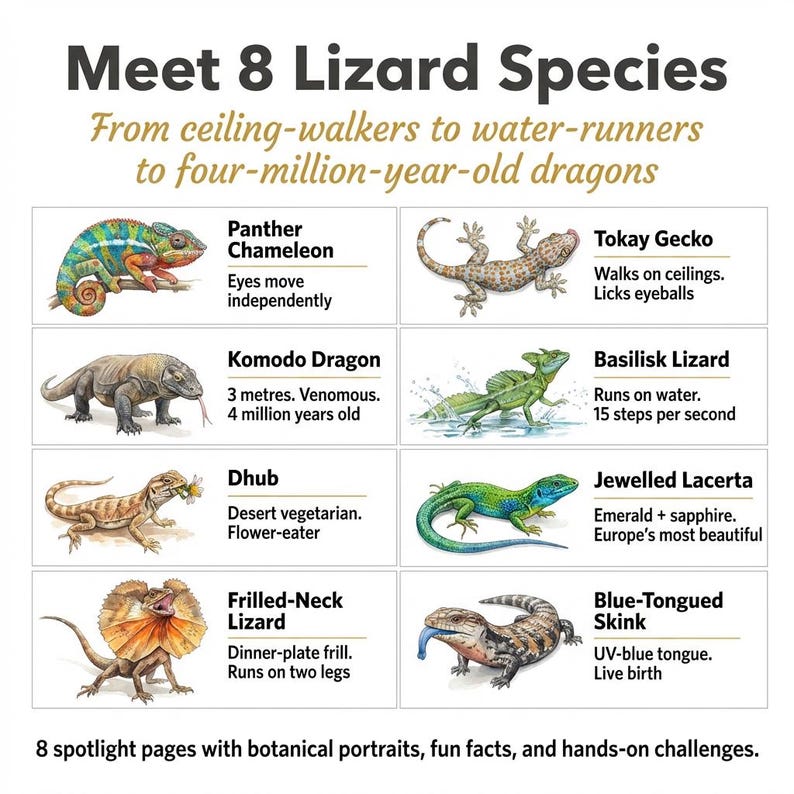 Lizards Printable Text Lizard Worksheets for Kids | All About Lizards | Ages 4-7 | Chameleon ...