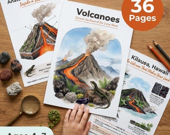 Volcano Unit Study | Volcano Worksheets for Kids | Eruption Experiment & Craft Model | Preschool Homeschool Science Ages 4-7