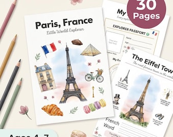 Fiches d'activités sur Paris, France | Tour Eiffel, Croissants, Louvre | 4-7 ans | Culture française | Bonjour | Activités | PDF à imprimer