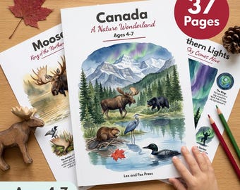 Canada Unit Study | Geography Worksheets | Moose Polar Bear Northern Lights | Canadian Wildlife Nature | Ages 4-7 | Printable PDF