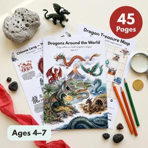 Dragon Worksheets for Kids | Dragons Around the World | Ages 4-7 | Chinese Fire Ice Water Dragon | Volcano Science | Printable PDF