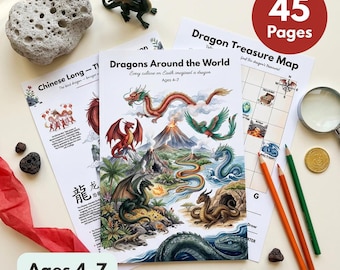 Dragon Worksheets for Kids | Dragons Around the World | Ages 4-7 | Chinese Fire Ice Water Dragons | World Mythology | Printable PDF