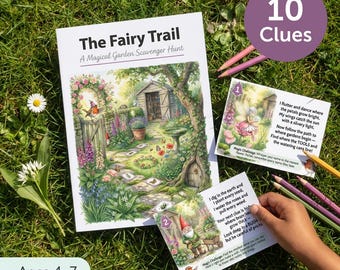 Fairy Trail Scavenger Hunt Kit | Magical Garden Hunt for Kids | Ages 4-7 | Fairy Gnome Clue Cards | Outdoor Activity | Printable PDF