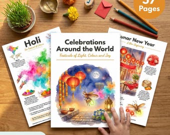 Holidays Around the World Worksheets | Diwali Hanukkah Lunar New Year Eid Holi | Multicultural Activities Ages 4-7 Printable