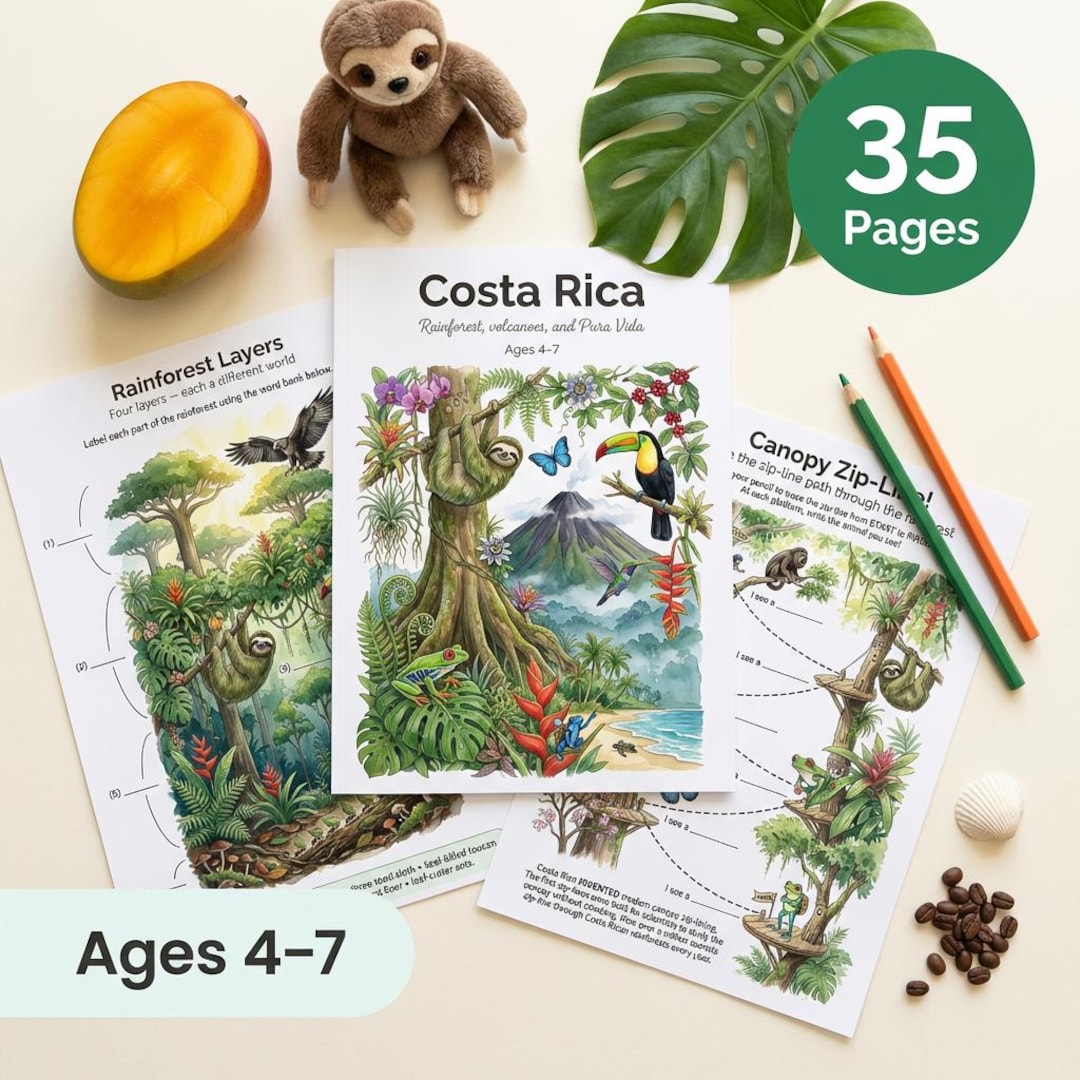 Costa Rica Rainforest Animals Printable PDF | Ages 4-7 (digital ...