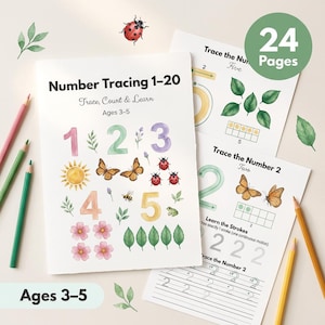 Arkusze do śledzenia liczb 1-20 | Ćwiczenia z liczenia i pisania | Wiek 4-7 | Tworzenie liczb w ramkach dziesiątkowych | Matematyka dla przedszkolaków | Plik PDF do druku