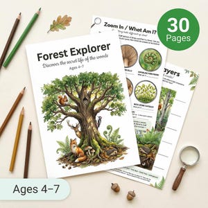 Forest Science Worksheets | Woodland Wildlife | Ages 4-7 | Trees Mushrooms Animals | Forest Floor | Printable PDF