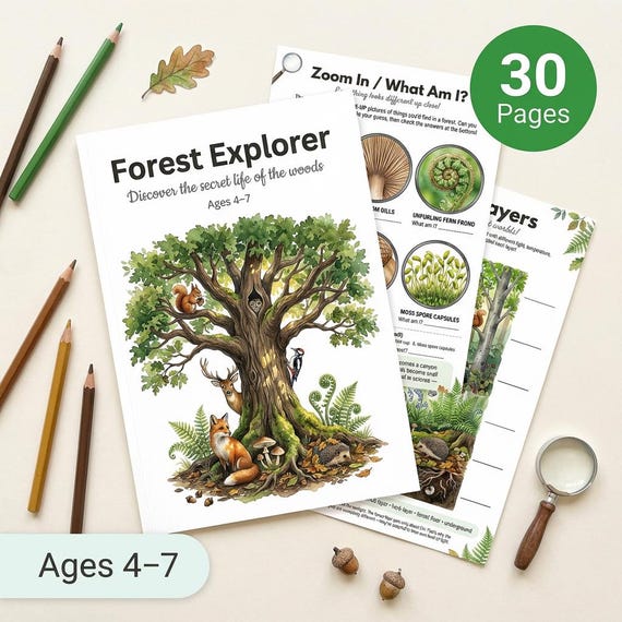 Forest Science Worksheets | Woodland Wildlife | Ages 4-7 | Trees Mushrooms Animals | Forest Floor | Printable PDF