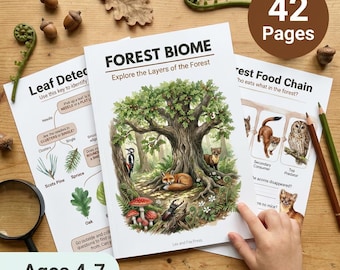 Forest Biome Worksheets for Kids | Food Chain | Tree Rings | Ages 4-7 | Forest Ecosystem | Oak Fox Deer | Printable PDF