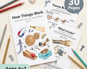 How Things Work Worksheets | Simple Machines for Kids | Ages 4-7 | Gears Levers Pulleys Magnets | STEM Science | Printable PDF