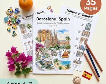Barcelona Spain Worksheets | Gaudí La Rambla Catalan | Ages 4-7 | Sagrada Família Mosaic | Spanish Culture Activities | Printable PDF