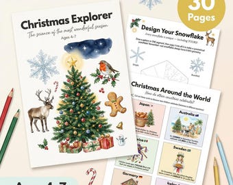 Christmas Worksheets for Kids | Winter Science Activities | Ages 4-7 | Reindeer Snowflake Crystals Robin | Printable PDF