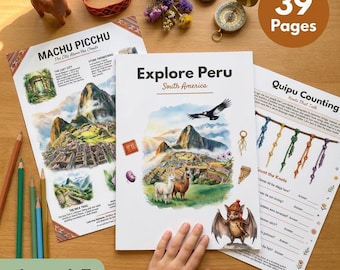 Peru Worksheets | Kids Geography | Ages 4-7 | Machu Picchu Llama Condor | Nazca Lines | Quipu Maths | Printable PDF