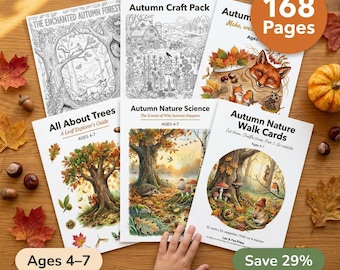 Autumn Activities Bundle | Fall Nature Pack for Kids Ages 4-7 | Science Tree ID Craft Walk Cards Colouring Posters | Printable PDF