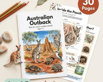 Australian Animals Worksheets | Kangaroo Koala Platypus | Ages 4-7 | Outback Wildlife Wombat Kookaburra | Nature Science | Printable PDF