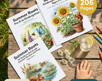 Summer Bridge Worksheets Bundle | Pre-K to 2nd Grade | Ages 4-8 | US Common Core | Reading Math Science | 3 Pack Set