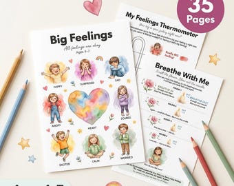 Fichas de trabajo sobre emociones para niños / Actividades sobre emociones intensas / Edades de 4 a 7 años / Feliz, triste, enojado, asustado / Kit para calmarse / PDF imprimible