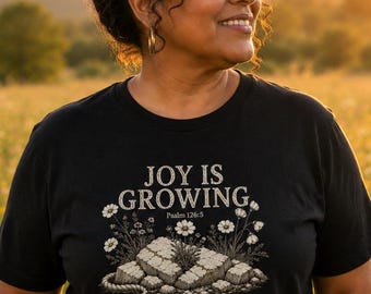 Joy Is Growing Christian T-Shirt – Psalm 126:5 Floral Faith Tee