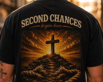 Second Chances Christian Shirt: Vintage Cross Sunrise Graphic Tee