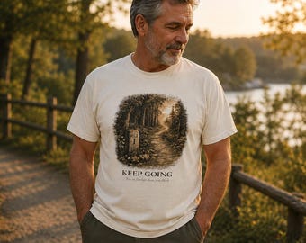 Keep Going Hiking Shirt, Christian Faith Graphic Tee, Comfort Colors 1717, Rustic Nature Apparel