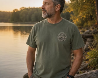 ROOTED Comfort Colors® Tee | Christian Faith Back Print Shirt, Anchor Tree Graphic