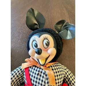 Vintage 1960s Disney Gund Swedlin Minnie Mouse Rubber Face Plush Doll Gingham image 2