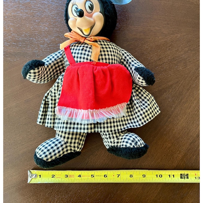 Vintage 1960s Disney Gund Swedlin Minnie Mouse Rubber Face Plush Doll Gingham image 11