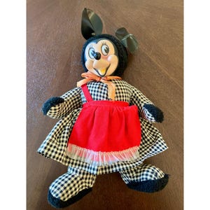 Vintage 1960s Disney Gund Swedlin Minnie Mouse Rubber Face Plush Doll Gingham image 1