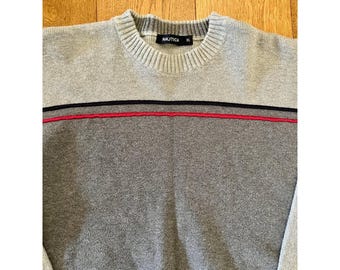 Vintage 90s Nautica NS-83 Colorblock Knit Sweater Mens XL Gray Hip Hop Stripe