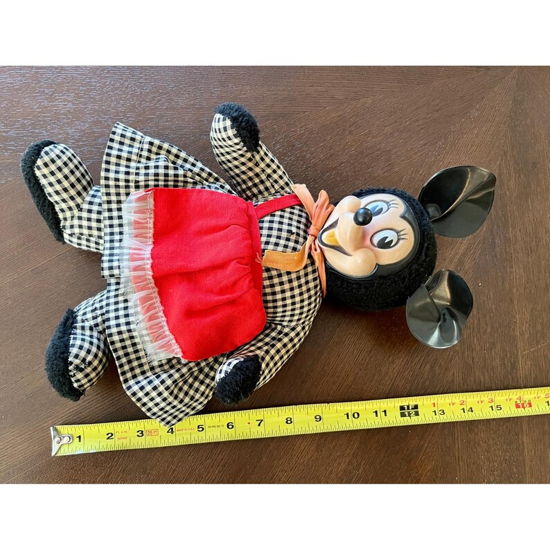Vintage 1960s Disney Gund Swedlin Minnie Mouse Rubber Face Plush Doll Gingham image 10