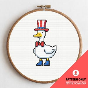 Patriotic Goose Cross Stitch Pattern, Uncle Sam 4th July Beginner PDF (Digital Download)