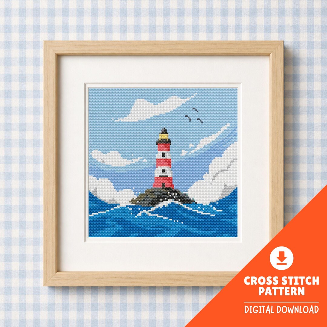 Lighthouse by the Sea Cross Stitch Pattern PDF, Ocean Coastal Landscape ...