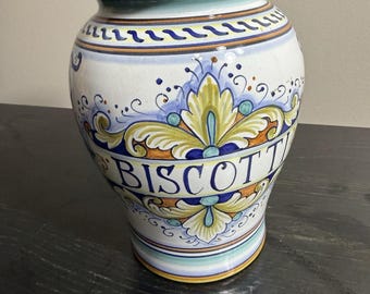 Deruta Italia Pintado a mano Majolica Biscotti Jar con tapa Galleta grande